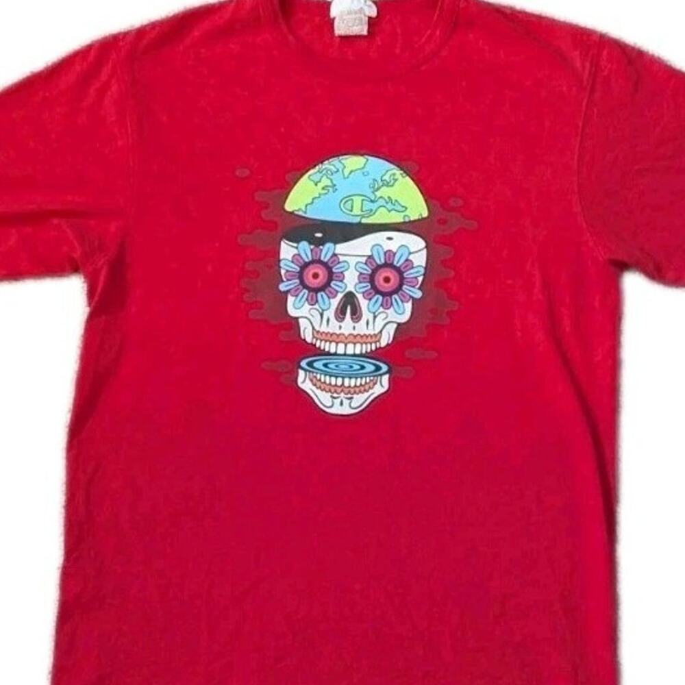 Champion Mind Blown Skull Tee Shirt Men M Red Heritage Day of the Dead Trippy
